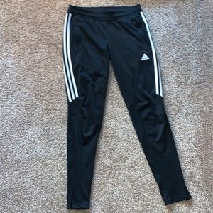 Adidas womens logo soccer pants, climacool, skinny fitted pants with zip ankles